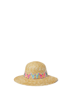 قبعة اكسبلورر للشمس مزينة بفراشات بلون وردي وأزرق